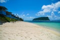 Tropical paradise polynesian style beachfront villas, beach resort on golden sand at Upolu Island, Samoa